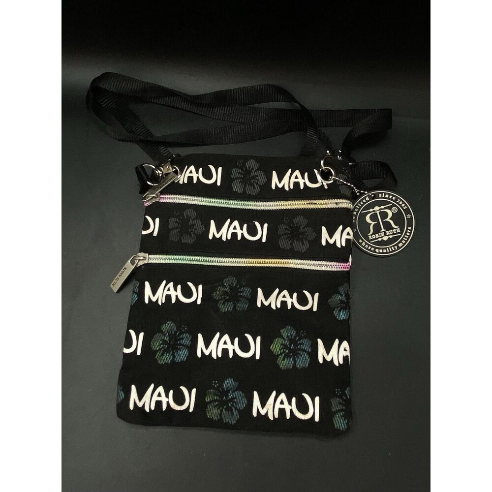 Maui Robin Ruth Purse Bag 2 Zipper Pockets HAWAII Size 8” Black Crossbody - Picture 1 of 8